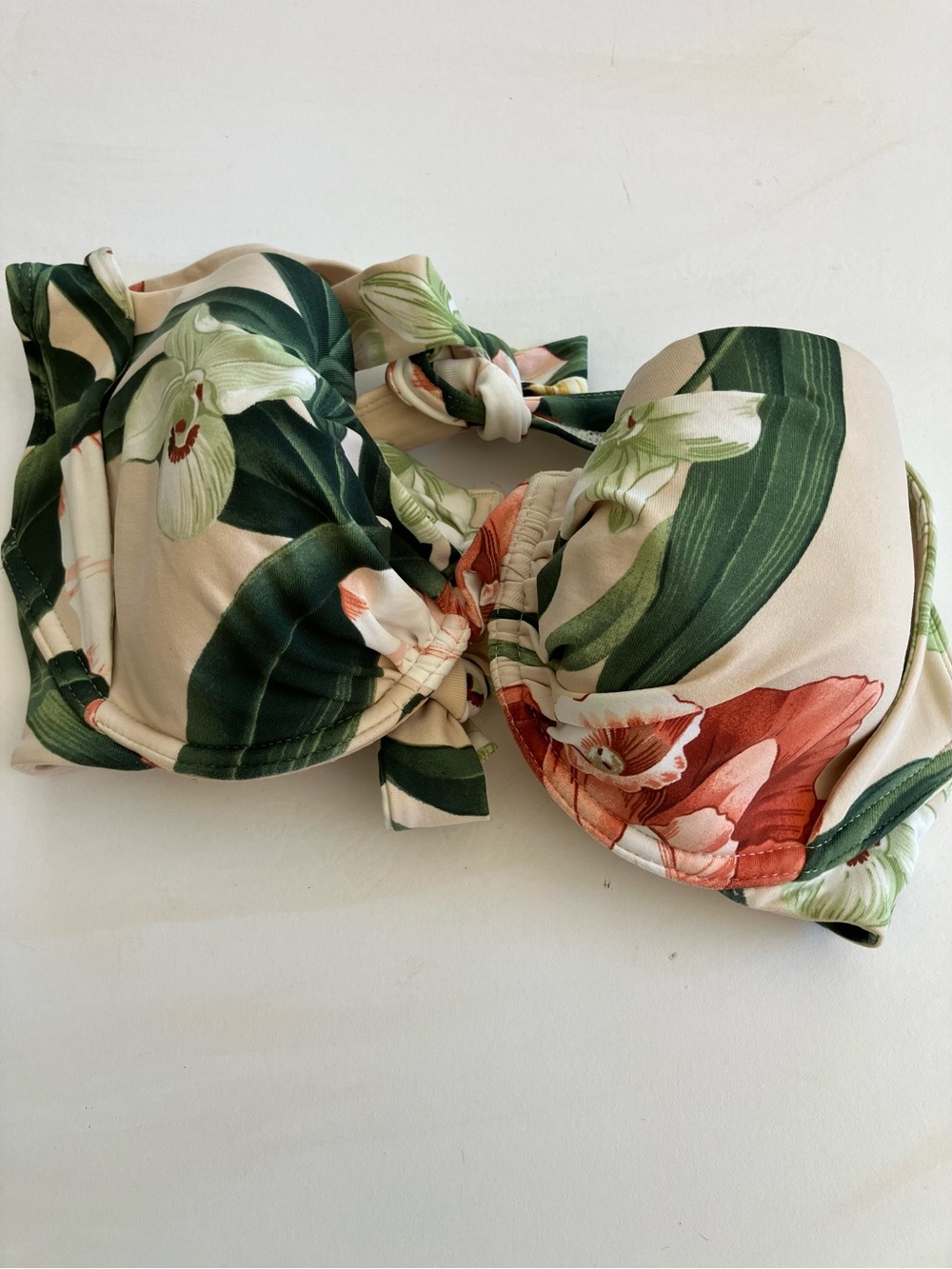 Tommy Bahama Floral Bandeau Bikini Top in Green and Coral